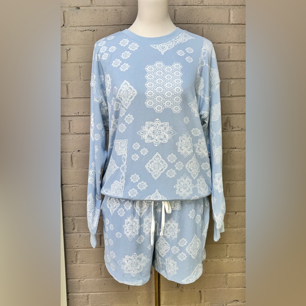 P.J. Salvage Light Blue & White Patterned Pajama Set M